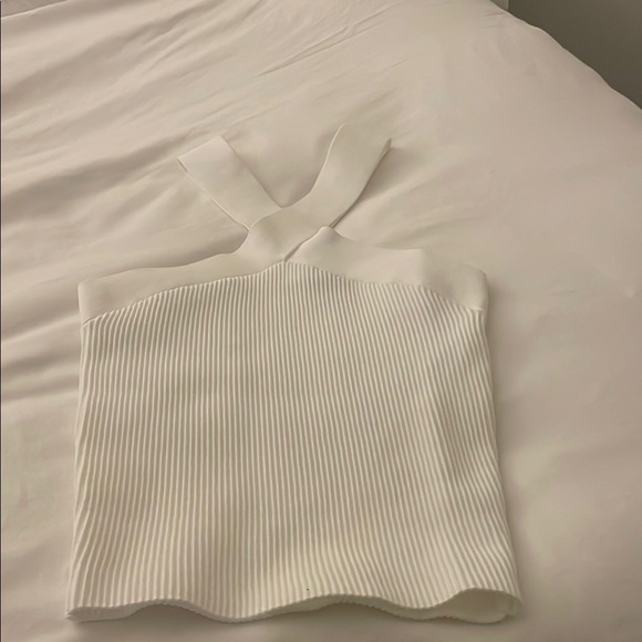 Babaton Tops - Babaton White Ribbed Crop Tank Top